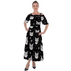 Gothic cat Shoulder Straps Boho Maxi Dress 