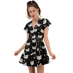 Gothic cat Flutter Sleeve Wrap Dress