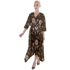 Wonderful Pattern With Dreamcatcher Quarter Sleeve Wrap Front Maxi Dress by FantasyWorld7