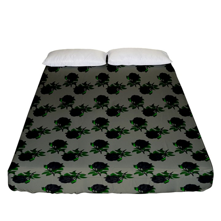 Black Rose Grey Fitted Sheet (Queen Size)