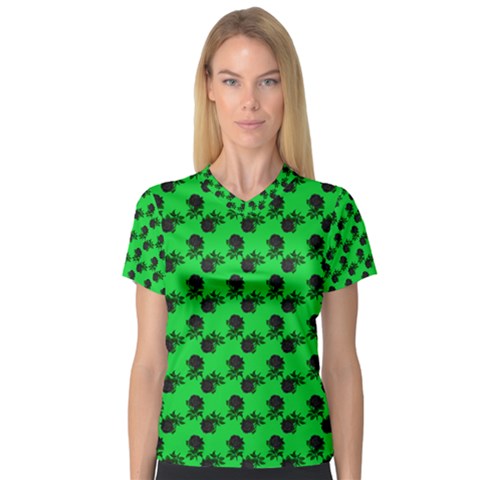 Black Rose Green V-neck Sport Mesh Tee by snowwhitegirl