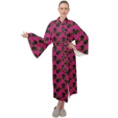 Black Rose Pink Maxi Velour Kimono by snowwhitegirl