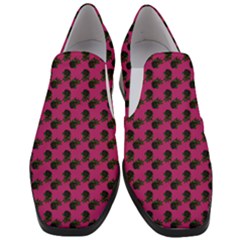 Black Rose Pink Women Slip On Heel Loafers