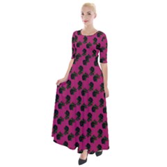 Black Rose Pink Half Sleeves Maxi Dress by snowwhitegirl