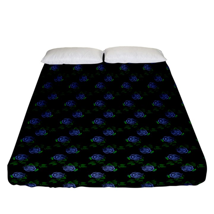 Vintage Blue Roses Black Fitted Sheet (California King Size)