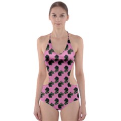 Black Rose Light Pink Cut-out One Piece Swimsuit by snowwhitegirl