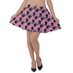 Black Rose Light Pink Velvet Skater Skirt by snowwhitegirl