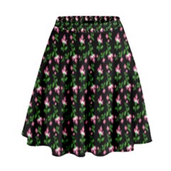 Carnation Pink Black High Waist Skirt by snowwhitegirl