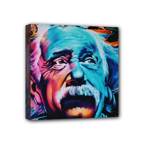 Albert Einstein Retro Wall Graffiti Blue Pink Orange Modern Urban Art Grunge Mini Canvas 4  X 4  (stretched) by snek