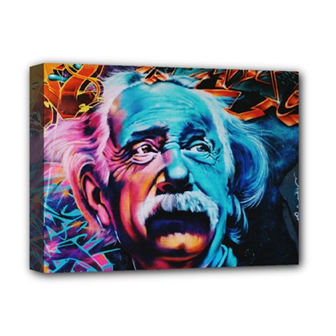 Albert Einstein Retro Wall Graffiti Blue Pink Orange Modern Urban Art Grunge Deluxe Canvas 16  X 12  (stretched)  by snek