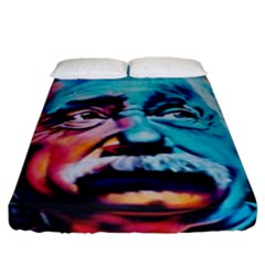 Albert Einstein Retro Wall Graffiti Blue Pink Orange Modern Urban Art Grunge Fitted Sheet (king Size) by snek