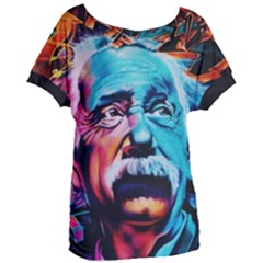 Albert Einstein Retro Wall Graffiti Blue Pink Orange Modern Urban Art Grunge Women s Oversized Tee by snek