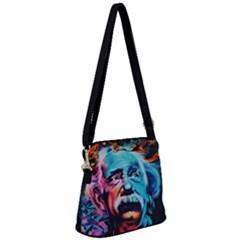 Albert Einstein Retro Wall Graffiti Blue Pink Orange Modern Urban Art Grunge Zipper Messenger Bag by snek