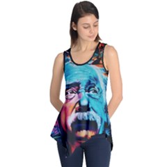 Albert Einstein Retro Wall Graffiti Blue Pink Orange Modern Urban Art Grunge Sleeveless Tunic by snek