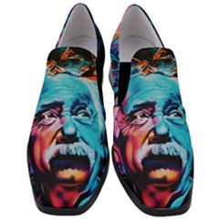 Albert Einstein Retro Wall Graffiti Blue Pink Orange Modern Urban Art Grunge Women Slip On Heel Loafers by snek