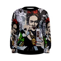 Frida Kahlo Brick Wall Graffiti Urban Art With Grunge Eye And Frog  Women s Sweatshirt by snek