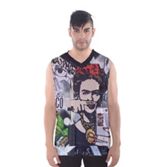 Frida Kahlo Brick Wall Graffiti Urban Art With Grunge Eye And Frog  Men s Sportswear by snek