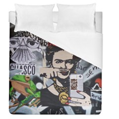 Frida Kahlo Brick Wall Graffiti Urban Art With Grunge Eye And Frog  Duvet Cover (queen Size) by snek