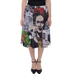 Frida Kahlo Brick Wall Graffiti Urban Art With Grunge Eye And Frog  Classic Midi Skirt by snek