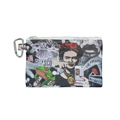 Frida Kahlo Brick Wall Graffiti Urban Art With Grunge Eye And Frog  Canvas Cosmetic Bag (small) by snek