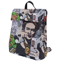 Frida Kahlo Brick Wall Graffiti Urban Art With Grunge Eye And Frog  Flap Top Backpack by snek