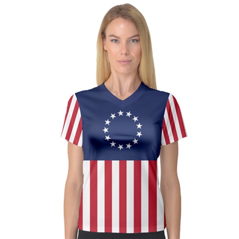 Betsy Ross Flag Usa America United States 1777 Thirteen Colonies Vertical V-neck Sport Mesh Tee by snek