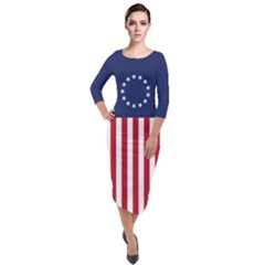 Betsy Ross flag USA America United States 1777 Thirteen Colonies vertical Quarter Sleeve Midi Velour Bodycon Dress