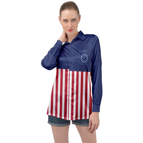 Betsy Ross Flag Usa America United States 1777 Thirteen Colonies Vertical Long Sleeve Satin Shirt by snek
