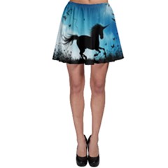 Wonderful Unicorn Silhouette In The Night Skater Skirt