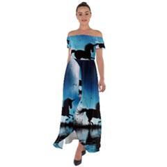 Wonderful Unicorn Silhouette In The Night Off Shoulder Open Front Chiffon Dress