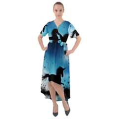 Wonderful Unicorn Silhouette In The Night Front Wrap High Low Dress by FantasyWorld7