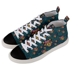 Hearts And Sun Flowers In Decorative Happy Harmony Men s Mid-top Canvas Sneakers by pepitasart