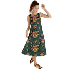 Hearts And Sun Flowers In Decorative Happy Harmony Summer Maxi Dress by pepitasart