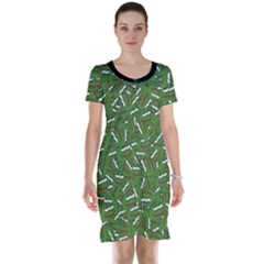 Pepe The Frog Face Pattern Green Kekistan Meme Short Sleeve Nightdress by snek