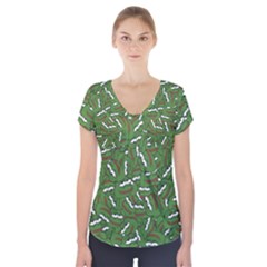 Pepe The Frog Face Pattern Green Kekistan Meme Short Sleeve Front Detail Top by snek