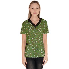 Pepe The Frog Face Pattern Green Kekistan Meme Women s V-neck Scrub Top by snek