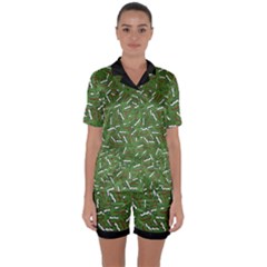 Pepe The Frog Face Pattern Green Kekistan Meme Satin Short Sleeve Pyjamas Set by snek