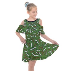 Pepe The Frog Face Pattern Green Kekistan Meme Kids  Shoulder Cutout Chiffon Dress by snek