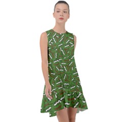 Pepe The Frog Face Pattern Green Kekistan Meme Frill Swing Dress by snek