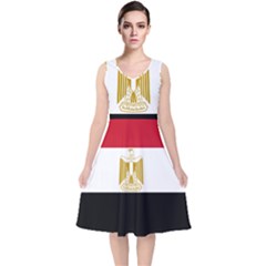 Flag Of Egypt V-neck Midi Sleeveless Dress  by abbeyz71