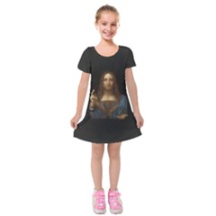 Salvator Mundi Leonardo Davindi 1500 Jesus Christ Savior Of The World Original Paint Most Expensive In The World Kids  Short Sleeve Velvet Dress by snek