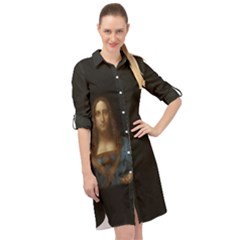 Salvator Mundi Leonardo Davindi 1500 Jesus Christ Savior Of The World Original Paint Most Expensive In The World Long Sleeve Mini Shirt Dress by snek