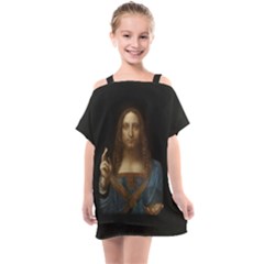 Salvator Mundi Leonardo Davindi 1500 Jesus Christ Savior Of The World Original Paint Most Expensive In The World Kids  One Piece Chiffon Dress by snek