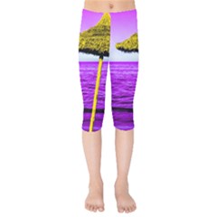 Pop Art Beach Umbrella Kids  Capri Leggings  by essentialimage