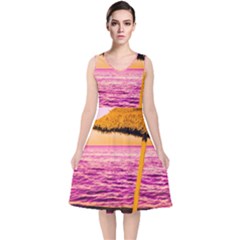 Pop Art Beach Umbrella  V-neck Midi Sleeveless Dress  by essentialimage