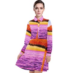 Pop Art Beach Umbrella  Long Sleeve Chiffon Shirt Dress