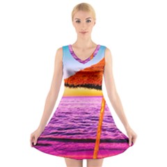 Pop Art Beach Umbrella  V-neck Sleeveless Dress by essentialimage