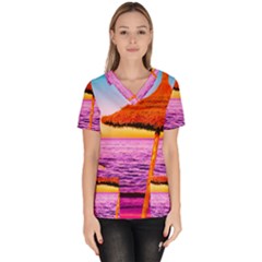 Pop Art Beach Umbrella  Women s V-neck Scrub Top by essentialimage