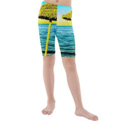 Pop Art Beach Umbrella  Kids  Mid Length Swim Shorts