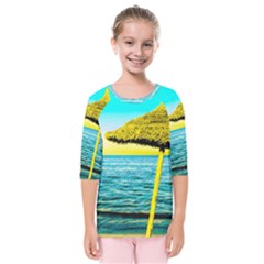 Pop Art Beach Umbrella  Kids  Quarter Sleeve Raglan Tee